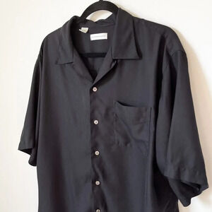 Cutter & Buck Mens Silk Black Short Sleeve Button Down Shirt Large Resort Travel